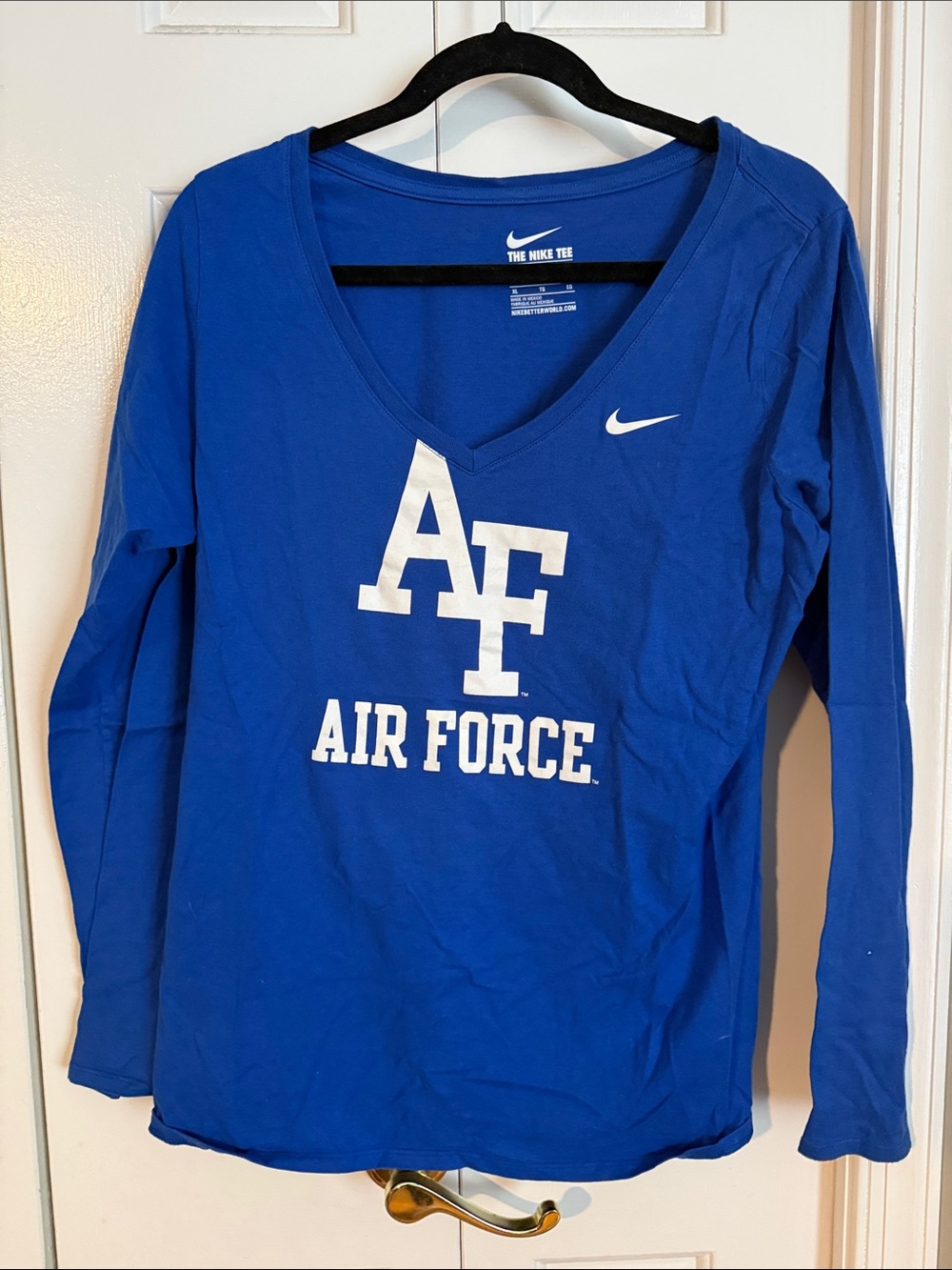 Nike Women's Royal Blue Air Force Academy V-Neck Long Sleeve Tee with White Logo